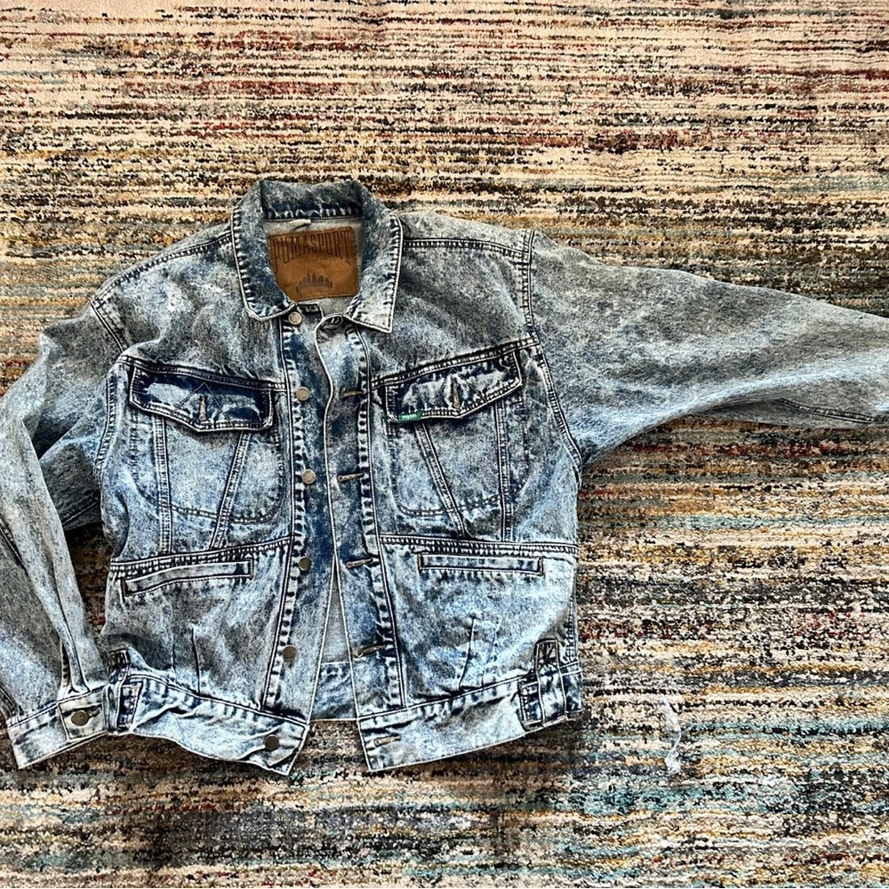 Vintage 80s Puma Sport Bomber Acid Wash Jean Denim Jacket​